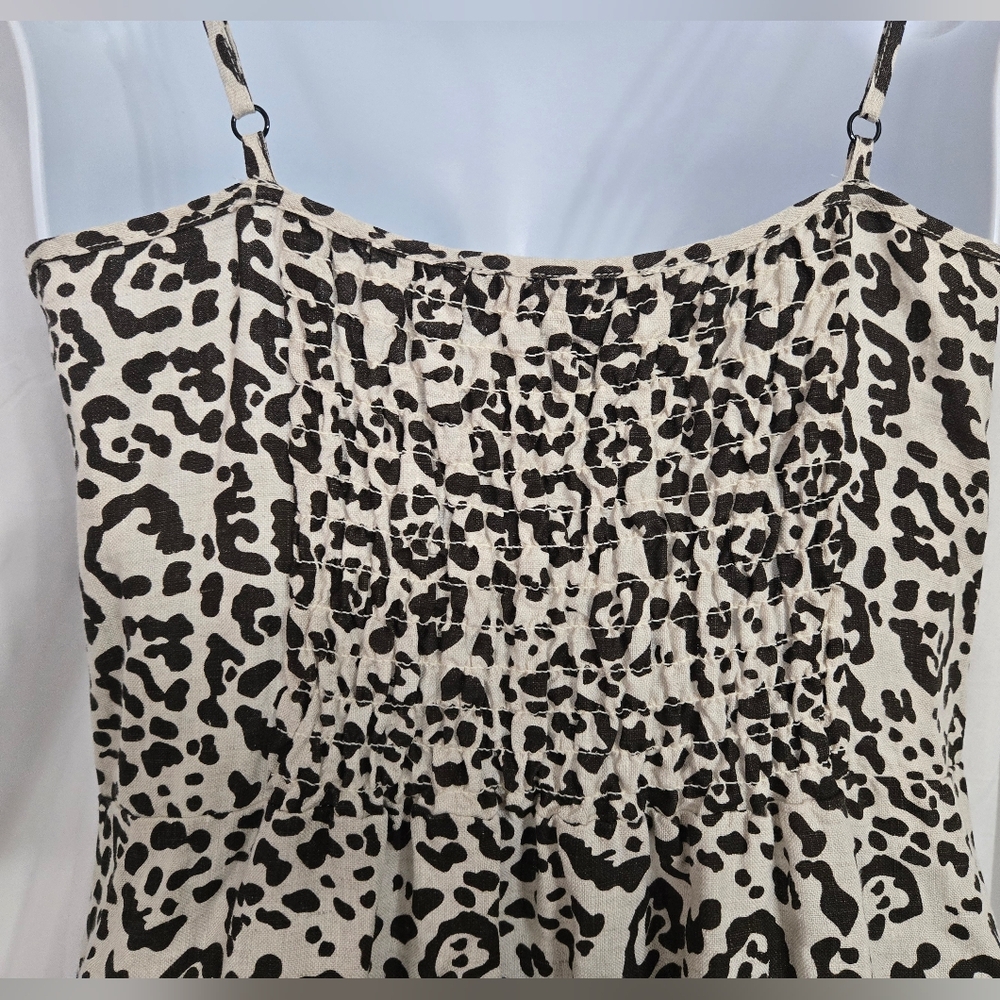 Saks Fifth Ave Leopard Print Spaghetti Strap Linen High Low Summer Dress Size S - Picture 6 of 10